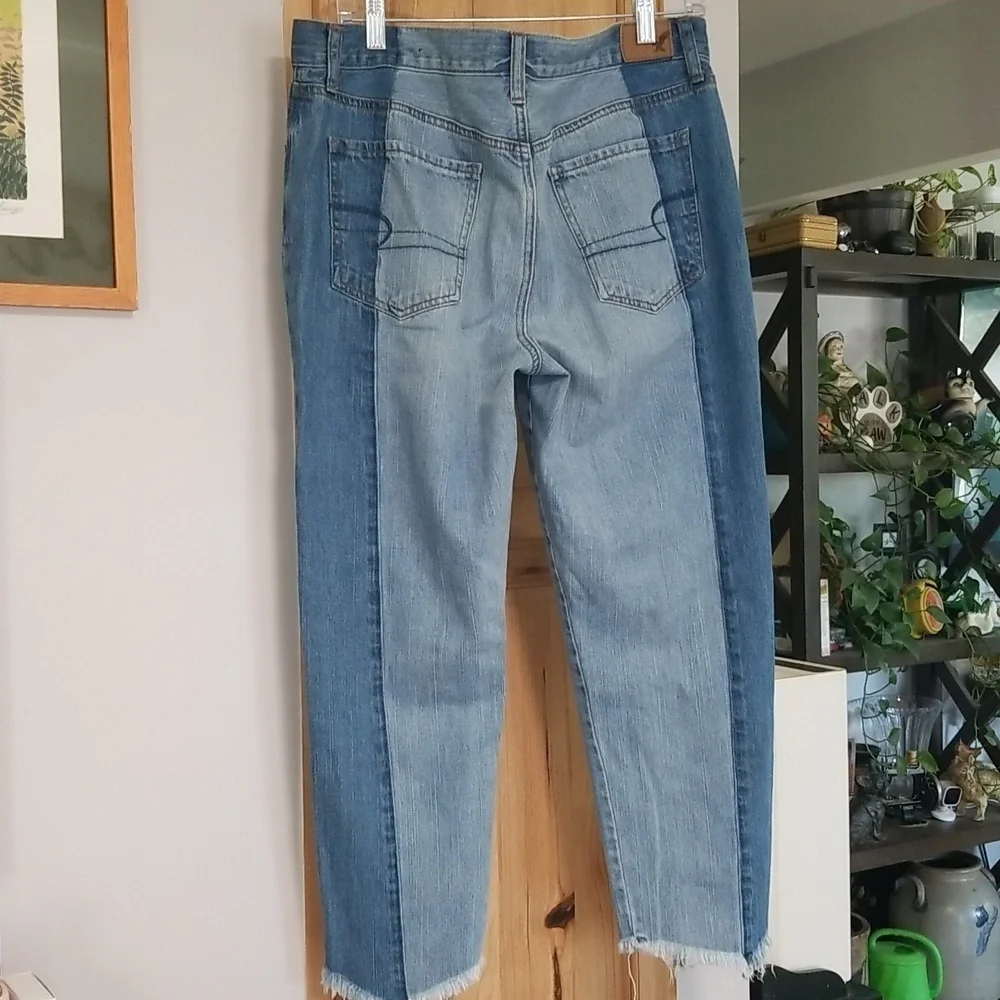 American Eagle Vintage Hi Rise Two Tone Denim Button Fly Size 12 NWT - Picture 6 of 11